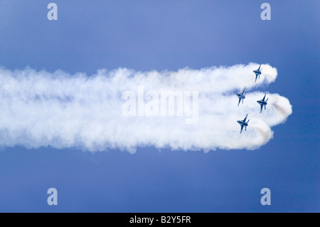 Four US Air Force F-16C 'Fighting Falcons,' known as the Thunderbirds, flying in formation, Point Mugu, CA Stock Photo