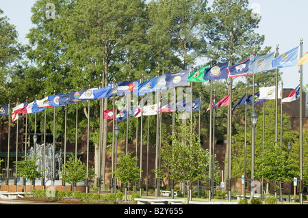 Fifty state flags flying in front of Jamestown Settlement, Jamestown, Virginia Stock Photo