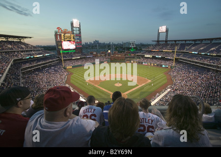 Fans in top row are part of the 29,183 baseball fans at Citizens Bank Park, Philadelphia, PA Stock Photo