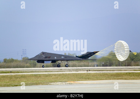 F-117A Nighthawk Stealth Jet Fighter flying over the 42nd Naval Base Ventura County (NBVC) Air Show at Point Mugu, CA Stock Photo
