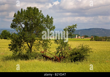 Old Farm Machinery near The  Canal du Midi, Le Somail, Languedoc-Roussillon, France Stock Photo