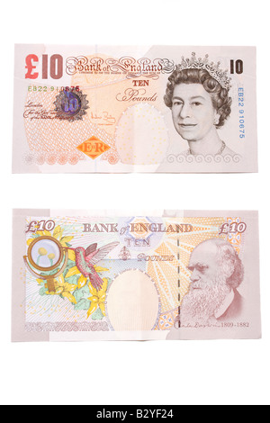 The front and back of a ten pound English bank note. Stock Photo