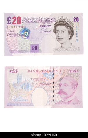 The front and back of a twenty pound English bank note. Stock Photo