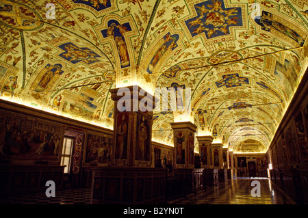 Vatican Rome Italy Interior of the Hallway of the Vatican Apostolic Libraryin the Vatican Palace Stock Photo