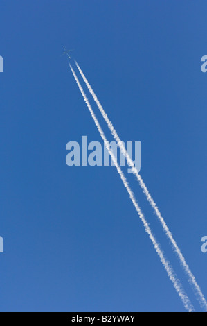 Jet Contrail in Blue Sky Stock Photo