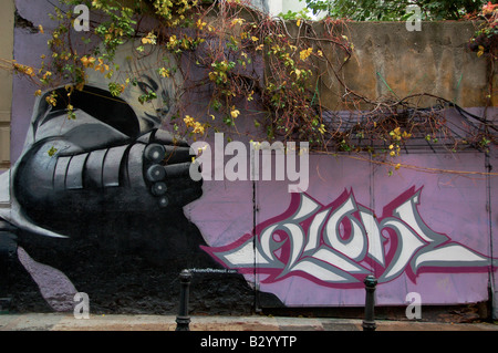 A distinctive piece of graffiti found on the old cobbled streets of Sultanahmet, Istanbul. Stock Photo