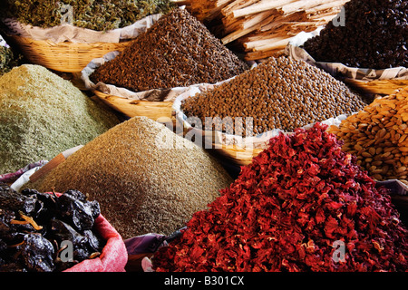 Baskets of Spices at Market, Ocotlan de Morelos, Mexico Stock Photo