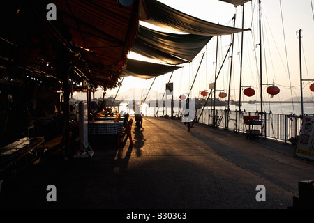 Waterfront at Sunset, Cheung Chau, Hong Kong, China Stock Photo