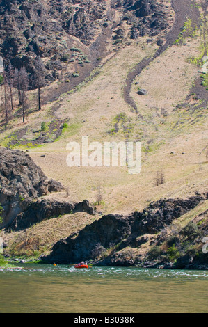 Idaho, Rafting on the Middle Fork of the Salmon River. A couple kayaks ...