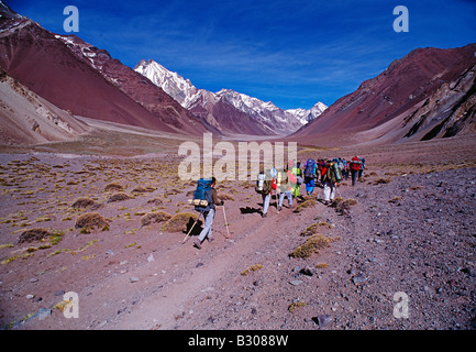 Argentina, Puente del Inca. Trekking up Horcones Valley towards Mount Aconcagua, 22,850 ft highest mountain in South America Punta del inca. Stock Photo