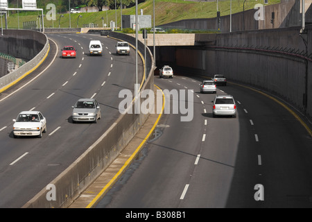 Fluid traffic in a weekend morning at Costanera Norte highway Santiago Chile Stock Photo