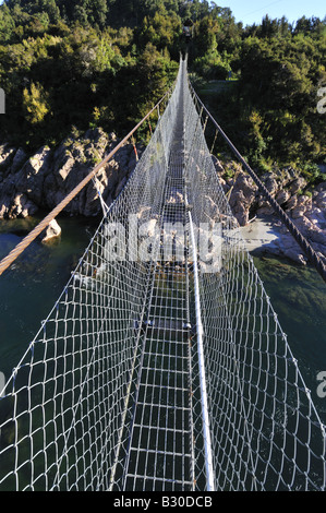 Susepnsion bridge over the Buller River, South Island, New Zealand Stock Photo