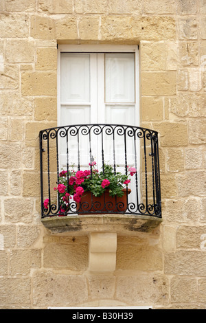 Balcony with window box, Mdina, Malta Stock Photo