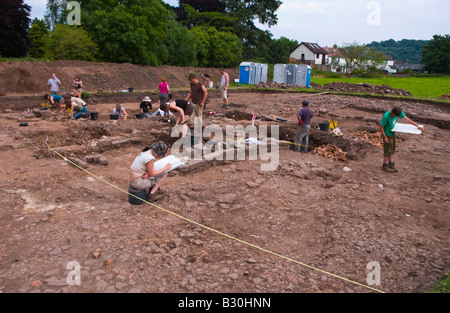 Archaeologists excavate a warehouse of the Roman Second Augustan Legion at Priory Field Caerleon South Wales UK EU Stock Photo