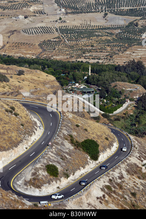 Israel Golan Heights winding road climbing up to the high plains Stock Photo