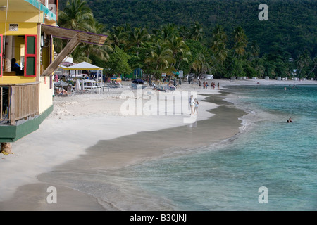 Looking down the beach at Cane Garden Bay on the island of Tortola in the British Virgin Islands. Stock Photo