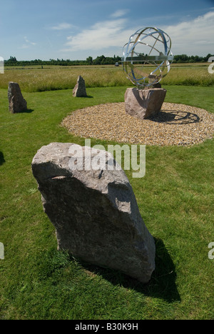 The Armillary Sphere and stone circle at Eton College College Rowing Centre at Dorney Lake Berkshire