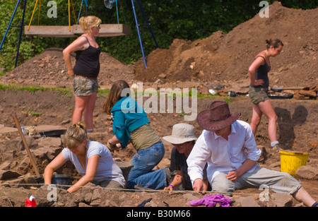 Archaeologists excavate a warehouse of the Roman Second Augustan Legion at Priory Field Caerleon South Wales UK EU Stock Photo