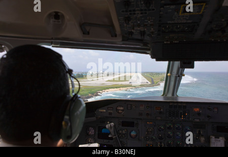 Landing approach on Kwajalein Marshall Islands Kwajalein Atoll Micronesia Pacific Ocean Stock Photo