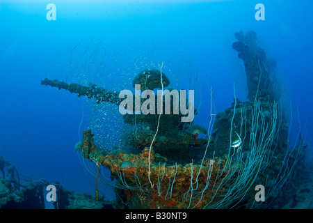5 inch Deck Gun of USS Apogon Submarine Marshall Islands Bikini Atoll Micronesia Pacific Ocean Stock Photo