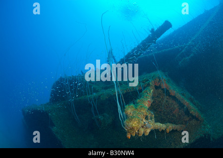 12 inch Gun of USS Arkansas Battleship Marshall Islands Bikini Atoll Micronesia Pacific Ocean Stock Photo