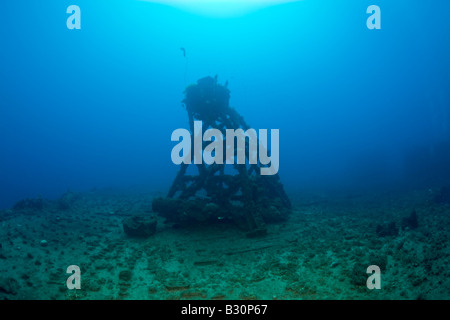 Blast Tower on Flight Deck of USS Saratoga Marshall Islands Bikini Atoll Micronesia Pacific Ocean Stock Photo