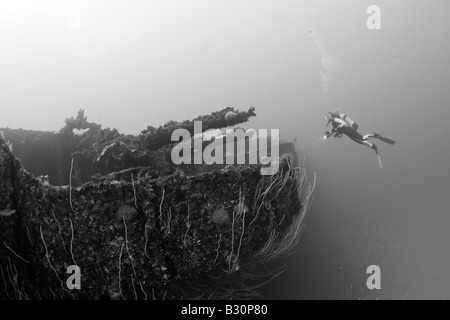 MK 2 Quad Guns on Starboard Side of USS Saratoga Marshall Islands Bikini Atoll Micronesia Pacific Ocean Stock Photo