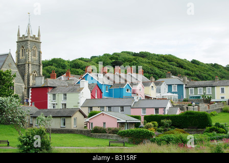 Rows of brightly painted Georgian houses in Aberaeron Stock Photo