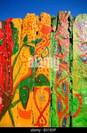 Painted Wall at Artist Colony, Great Thar Desert, near Jaisalmer, Rajasthan, India, Subcontinent, Asia