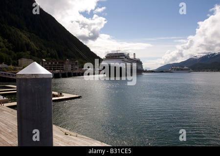 Cruise Ferry Amsterdam from the HAL Holland America Line at the quay in the port of Juneau, Alaska, United States of America Stock Photo