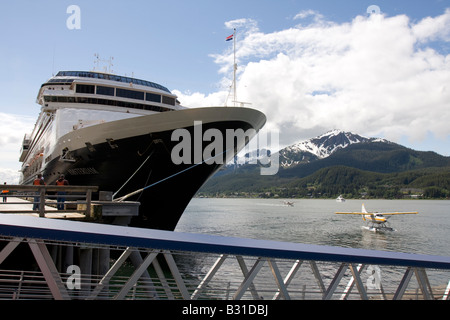 Cruise Ferry Amsterdam from the HAL Holland America Line at the quay in the port of Juneau, Alaska, United States of America Stock Photo