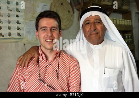 Multicultural friendship, portrait of a European and Arab man Stock Photo
