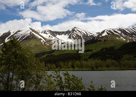 Snow covered mountain tops in Alaska Stock Photo
