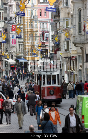 TUR Turkey Istanbul Istiklal Caddesi shopping street in Boyoglu Tunel tram Stock Photo