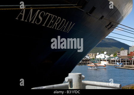 Cruise Ferry Amsterdam from the HAL Holland America Line at the quay in the port of Juneau, Alaska, United States of America Stock Photo