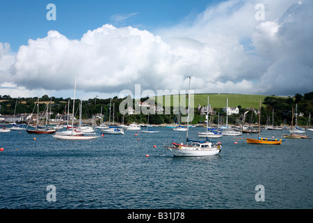 Boats moored on the River Fal estuary at Mylor Creek, Carrick Roads ...