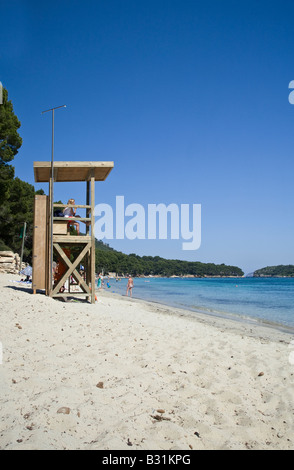 Lifeguards lookout tower on a Mallorcan Beach - Formentor Stock Photo