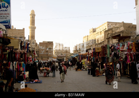 A Dusk scene from the market in the Old City of Sanaa capital of Yemen Stock Photo