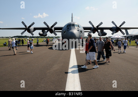 The Lockheed C-130 Hercules heavy transport on the runway at the Rochester International Airshow. Stock Photo