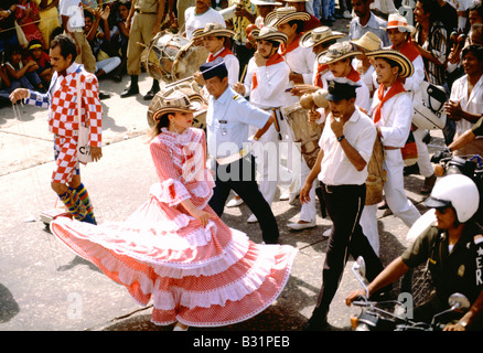 Carnival queen dancing in mardi gras parade in Barranquilla, Colombia Stock Photo