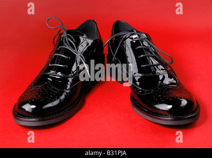 Pair of black stylish shoes Stock Photo