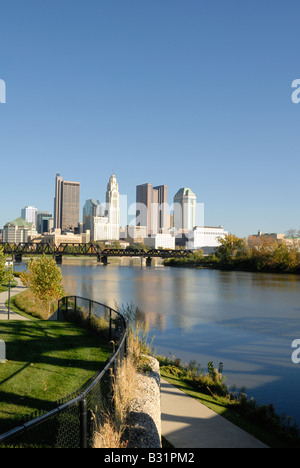 Downtown Columbus Ohio from Confluence park Stock Photo
