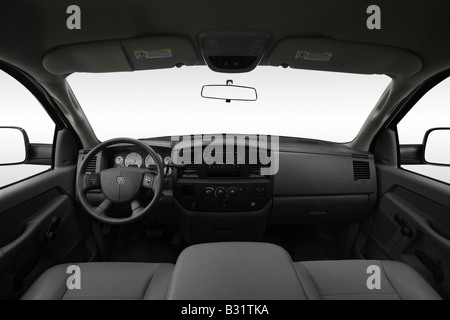 2008 Dodge Ram 4500 Chassis in White - Dashboard, center console, gear shifter view Stock Photo