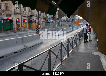 Israel Jerusalem city centyer Jaffa road major road work for the laying of light train tracks Stock Photo