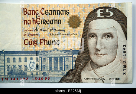 Catherine McAuley on the Irish 5 Five Pound Note Stock Photo