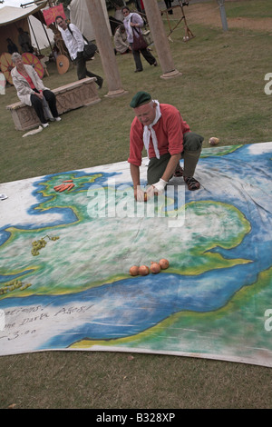 Display of British history as re-enactment of events leading to Battle of Hastings are demonstrated on large map of Britain Stock Photo