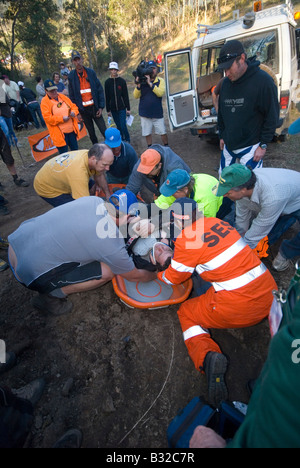 Medivac first aid and extraction of mountain bike rider Stock Photo
