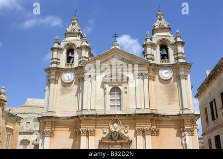 Facade of St Paul's Cathedral, Mdina, Malta, close-up Stock Photo