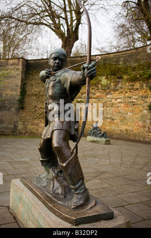 Statue of legendary character Robin Hood outside Nottingham Castle Stock Photo