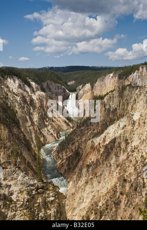 LOWER YELLOWSTONE FALLS drops into the GRAND CANYON OF THE YELLOWSTONE YELLOWSTONE NATIONAL PARK WYOMING Stock Photo